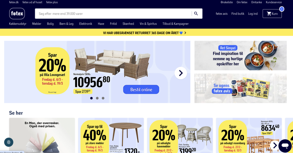 Føtex（フォテックス）のホームページのスクリーンショット